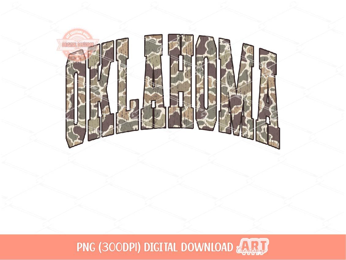 Oklahoma Grunge Camo PNG, Distressed Varsity Sublimation Shirt Design