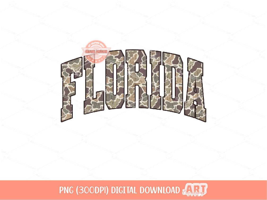 Florida Grunge Camo PNG, Distressed Varsity Camouflage FL State Sublimation Shirt Design