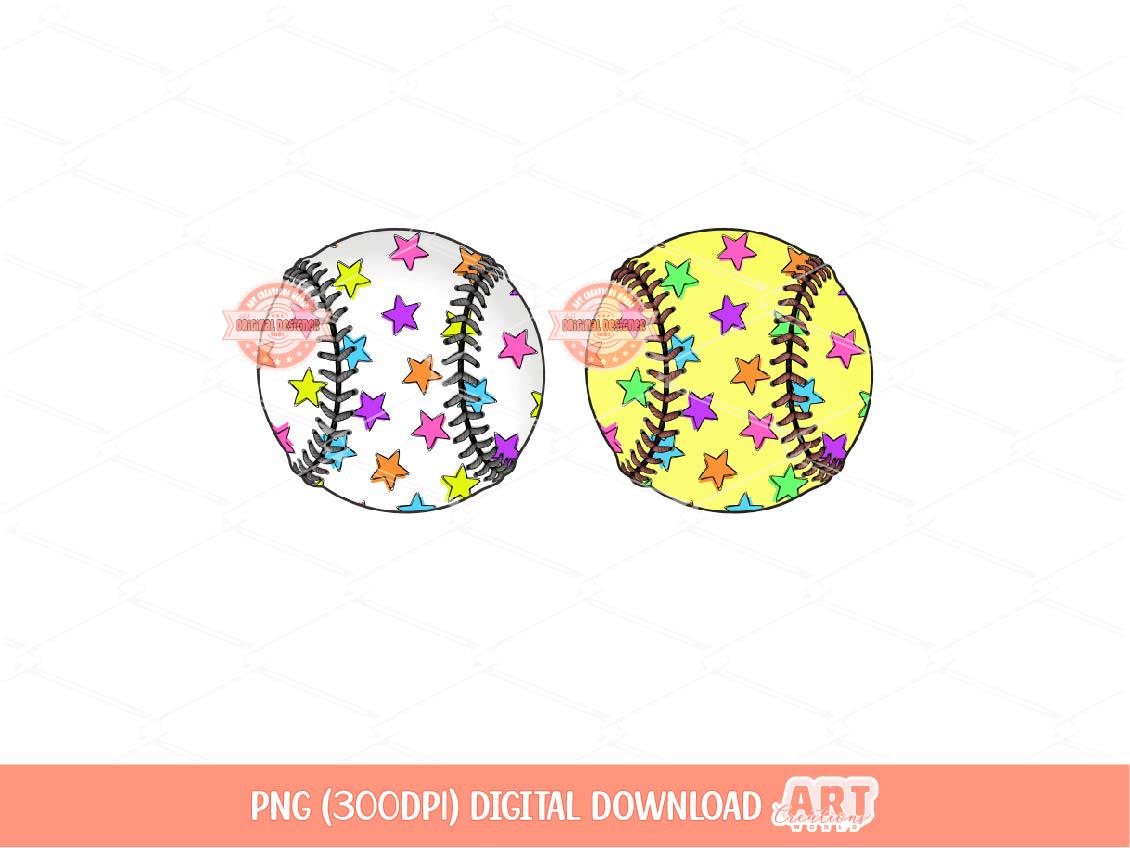 Colorful Star Baseball & Softball PNG, Retro Sports Mom Sublimation Design, Trendy Game Day Shirt