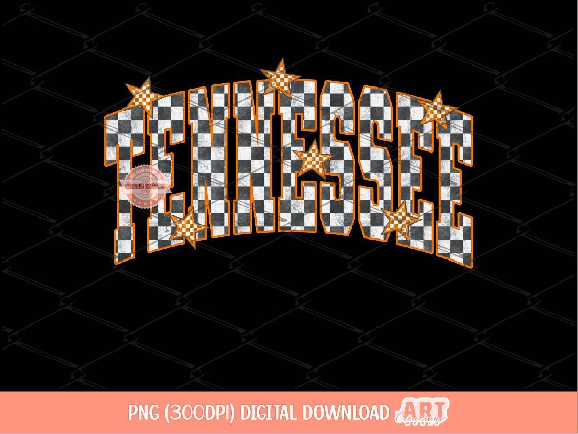 Tennessee Grunge Checkered PNG, Retro Orange Stars Varsity TN Sublimation Shirt Design (Digital Download)
