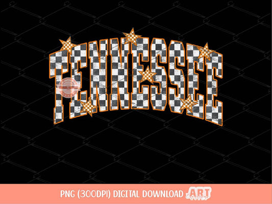 Tennessee Grunge Checkered PNG, Retro Orange Stars Varsity TN Sublimation Shirt Design (Digital Download)