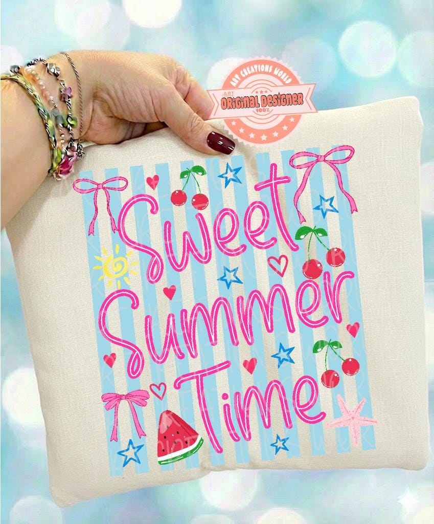 Sweet Summer Time PNG, Striped Summer Sublimation Design, Preppy Beach Vacation Shirt File