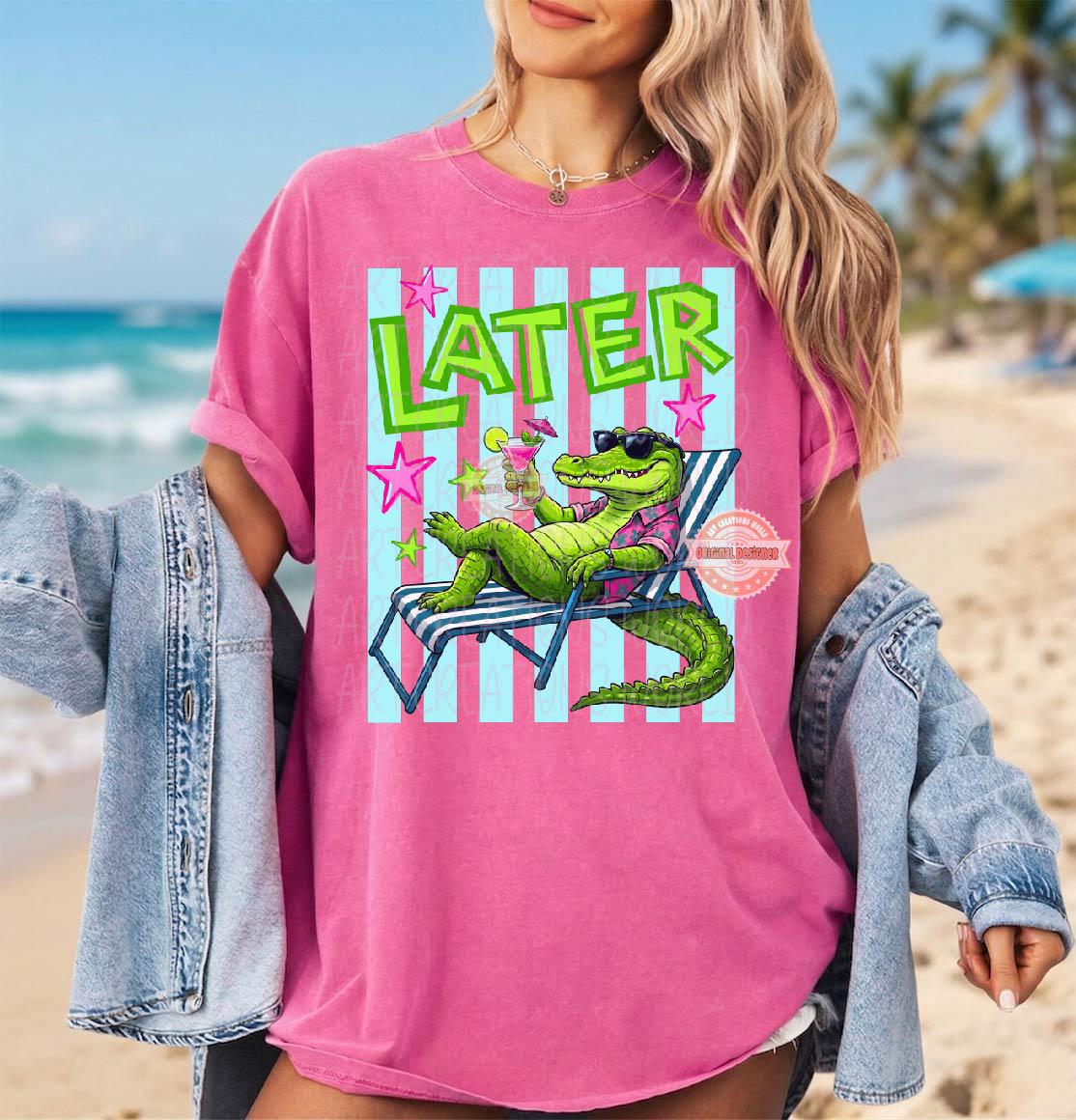 Later Gator Striped PNG, Funny Summer Alligator Sublimation Design, Preppy 90s Beach Vacation Shirt