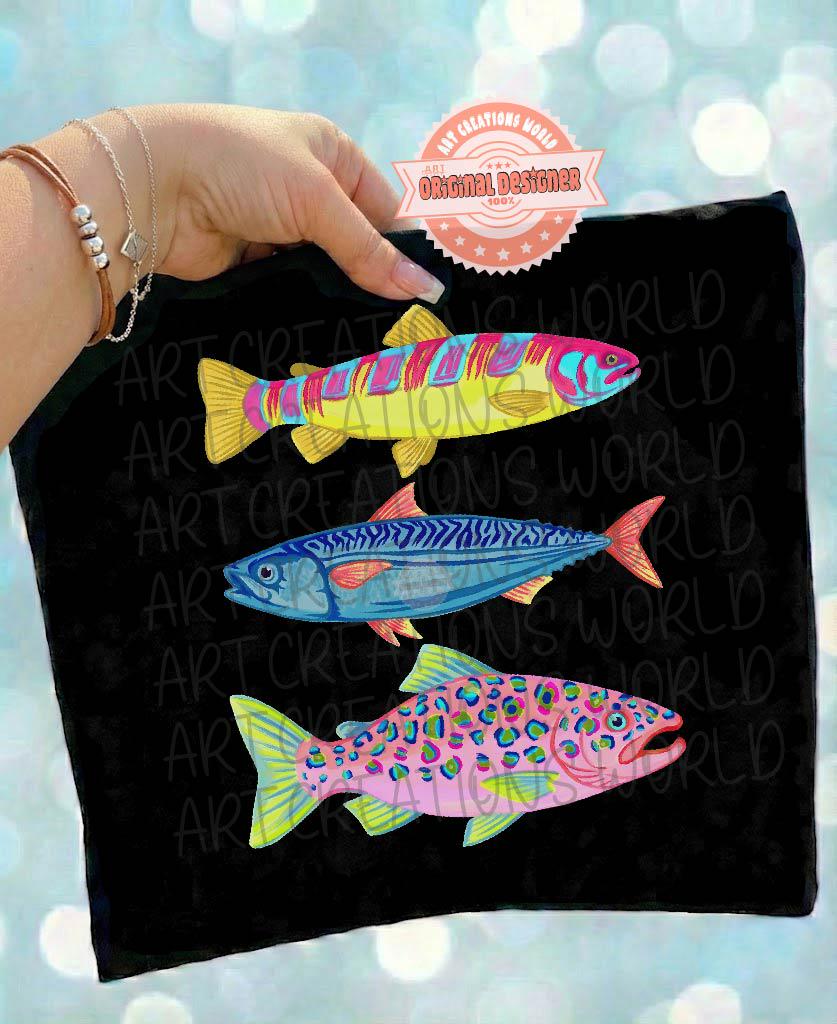 Preppy Fish PNG, Colorful Leopard Bass Coastal Beach Sublimation Design, Neon Fishing Shirt Png