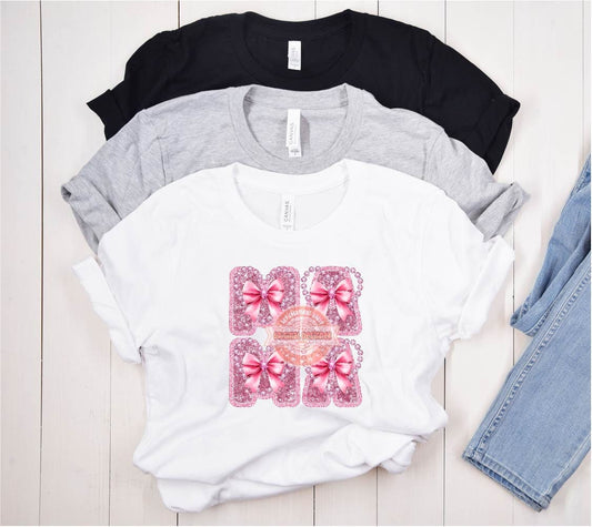 Coquette Mama PNG, Pink Glitter, Ribbon Bow, Diamond Heartmom sublimation shirt design