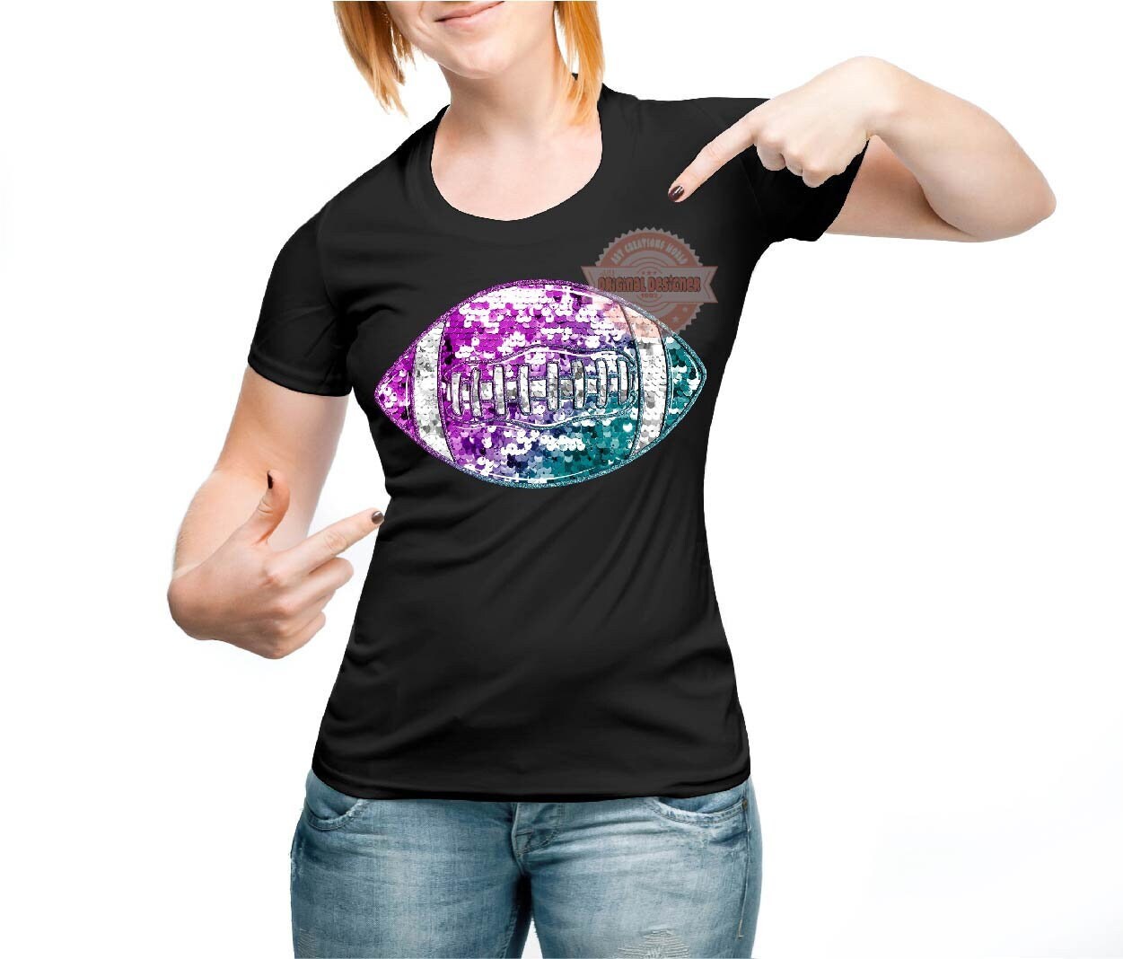 Pink Blue Sequin Football PNG, Sport Holographic Sublimation Shirt Design