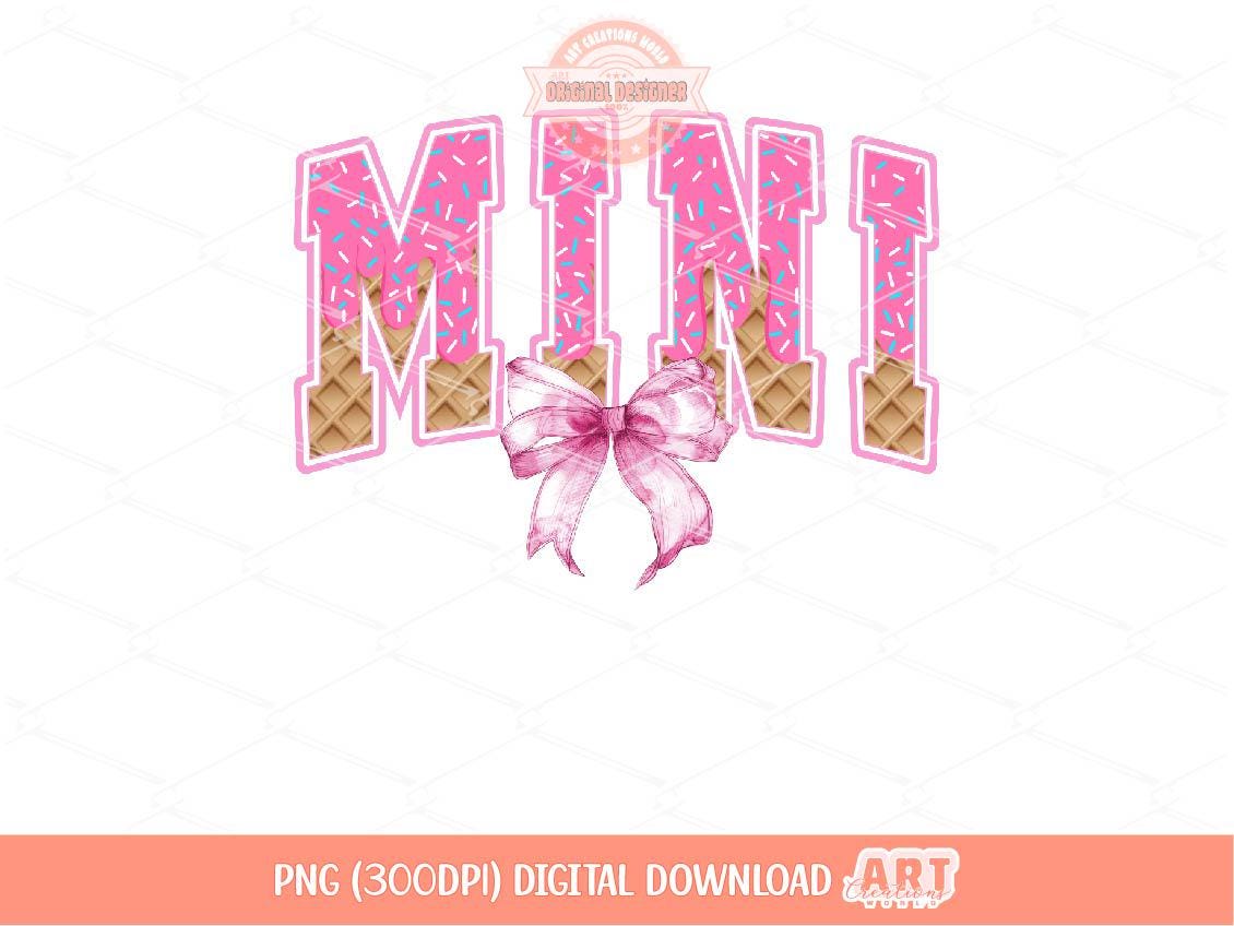 Mini Drip ice Cream PNG, Pink Coquette Bow, Waffle Cone Mini Sublimation Shirt Design