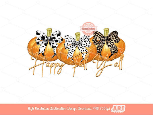 Happy Fall Y'all Pumpkin PNG, Coquette Fall sublimation shirt design