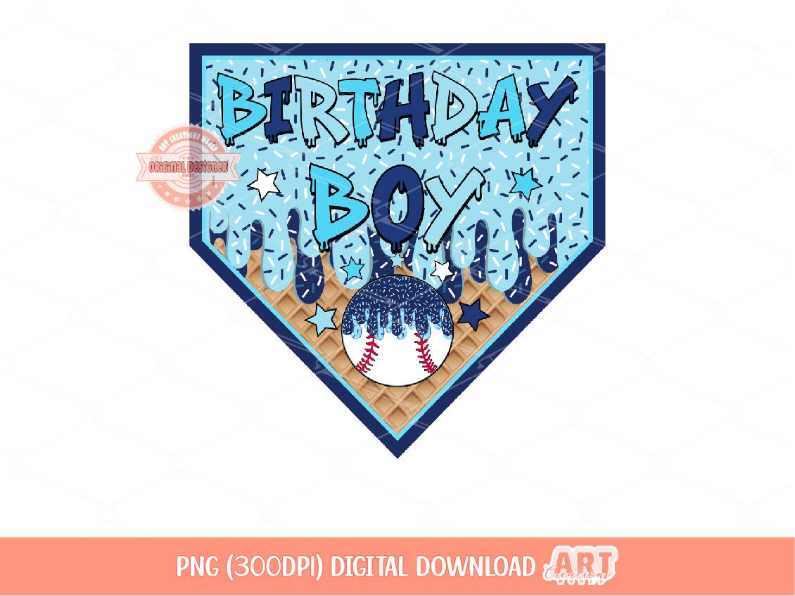 Birthday Boy Baseball PNG, Blue Drip Home Plate Boys Sublimation Shirt Design