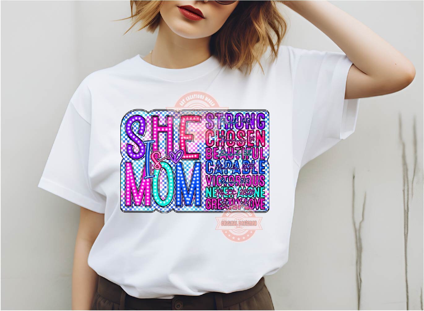 She is Mom Checkered PNG, Bright Colorful Mother's Day sublimation shirt Design