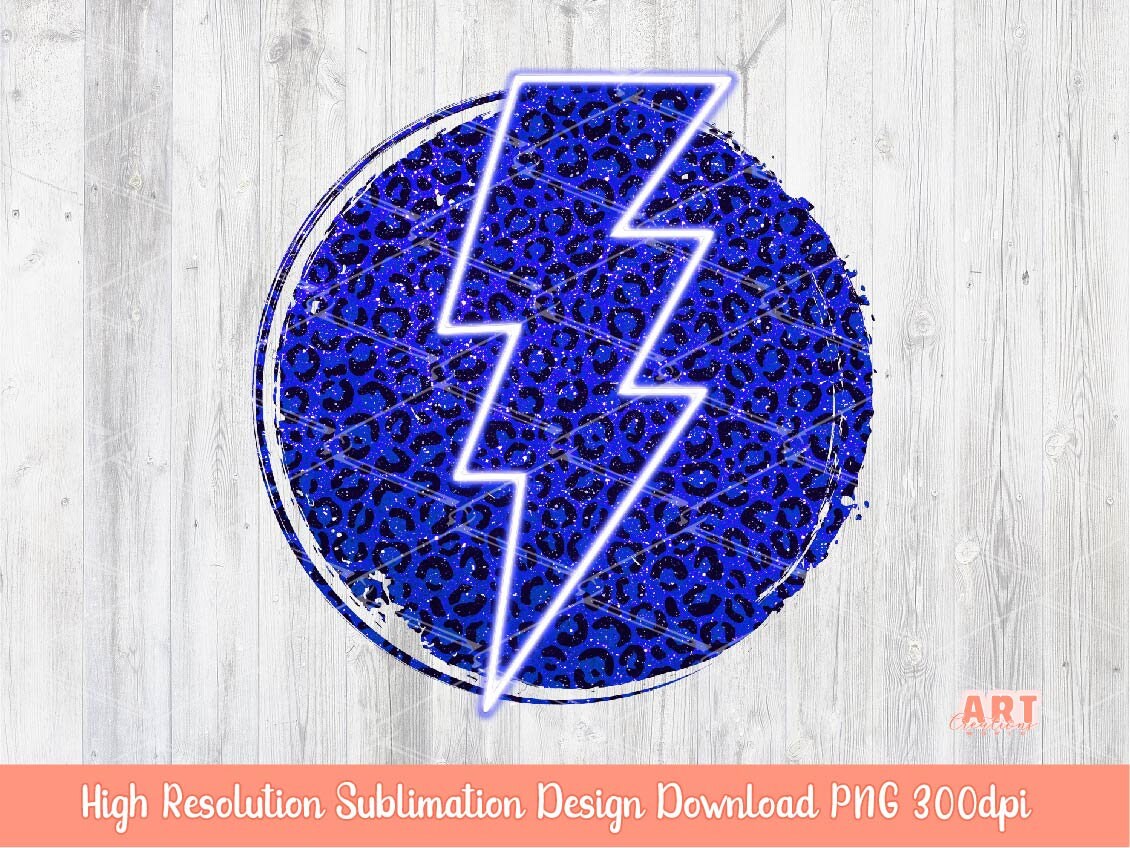 Royal Blue Leopard Lightning Bolt PNG, Circle Sublimation Background Design