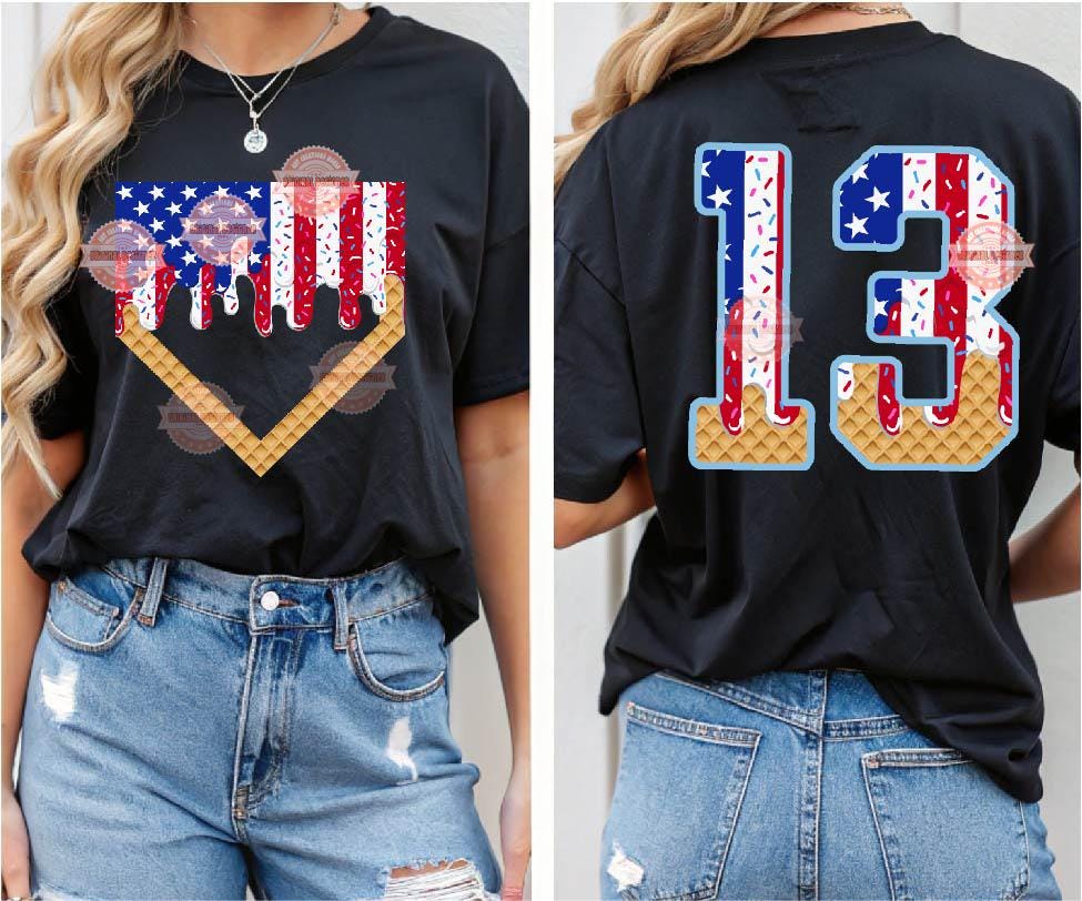 Patriotic Baseball Drip Alphabet PNG Bundle, 4th of July Letters USA Flag Numbers & Home Plate Clipart