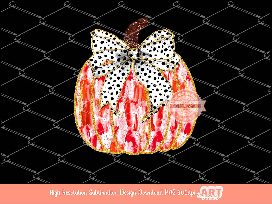 Coquette Pumpkin PNG, Dalmatian Bow Fall Sublimation Shirt Design (Digital Download)