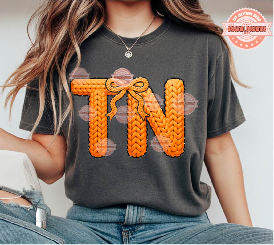 Faux Yarn TN PNG, Orange Chunky Knit Crochet Preppy Tennessee Shirt Design (Digital Download)