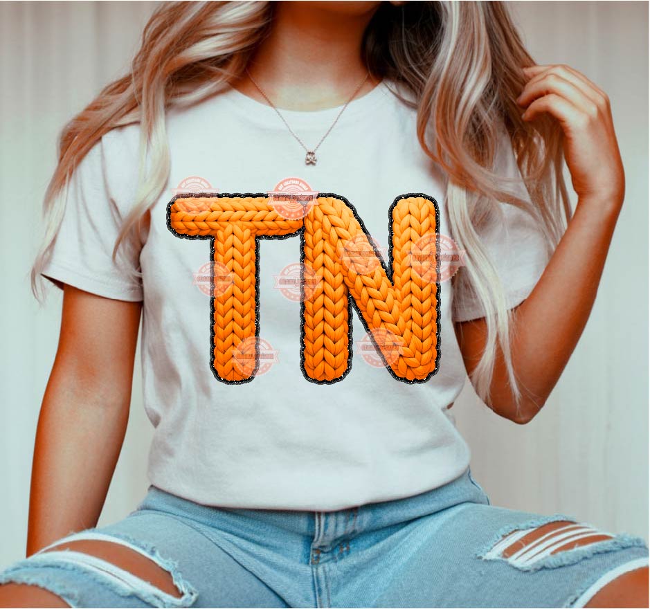 Faux Yarn TN PNG, Orange Chunky Knit Crochet Preppy Tennessee Shirt Design (Digital Download)