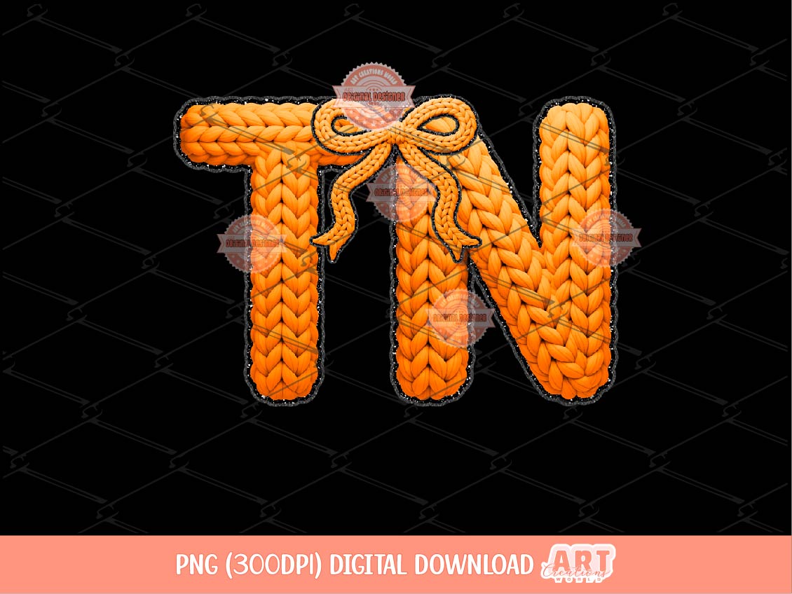 Faux Yarn TN PNG, Orange Chunky Knit Crochet Preppy Tennessee Shirt Design (Digital Download)