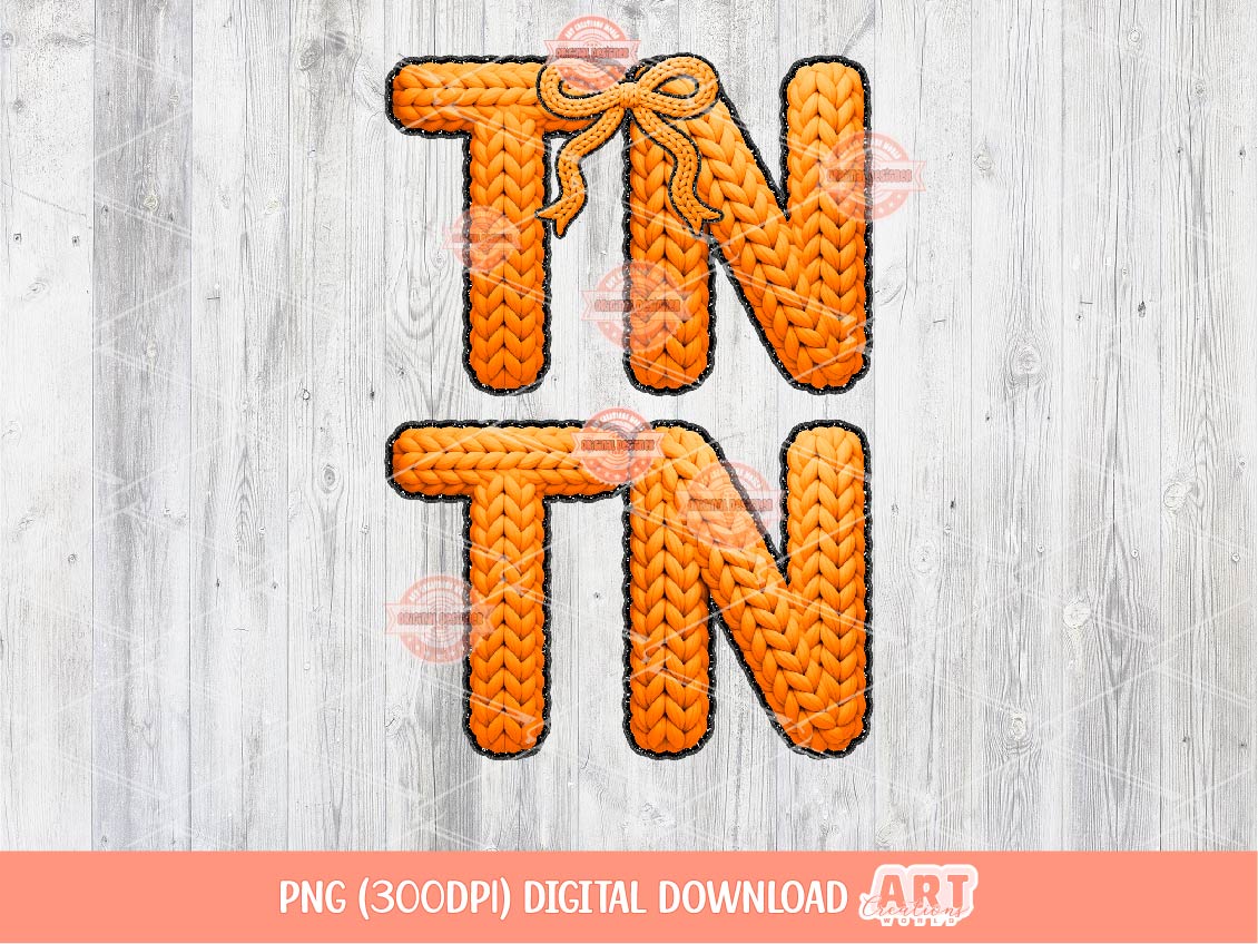 Faux Yarn TN PNG, Orange Chunky Knit Crochet Preppy Tennessee Shirt Design (Digital Download)