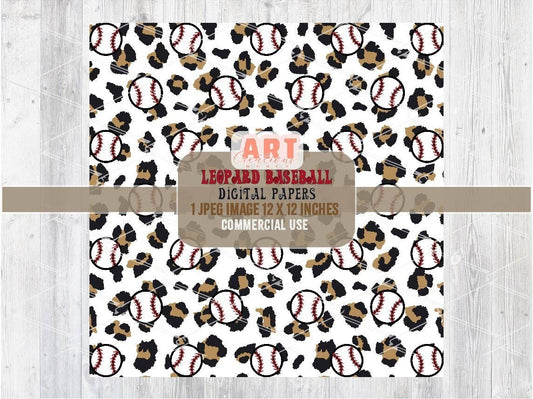Leopard Baseball Digital Paper | Cheetah Print Baseball Texture design | Baseball Sports Background | Sport Fabric Printing JPG