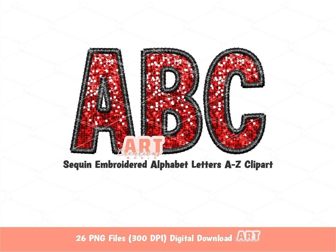 Sequin Letters PNG, Red and Black Faux Embroidered Glitter Sequin PNG ...
